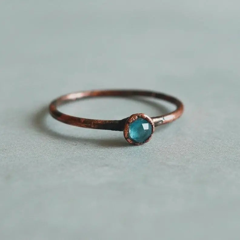 Swiss Blue Topaz Ring - Handcrafted Copper Crystal Jewelry