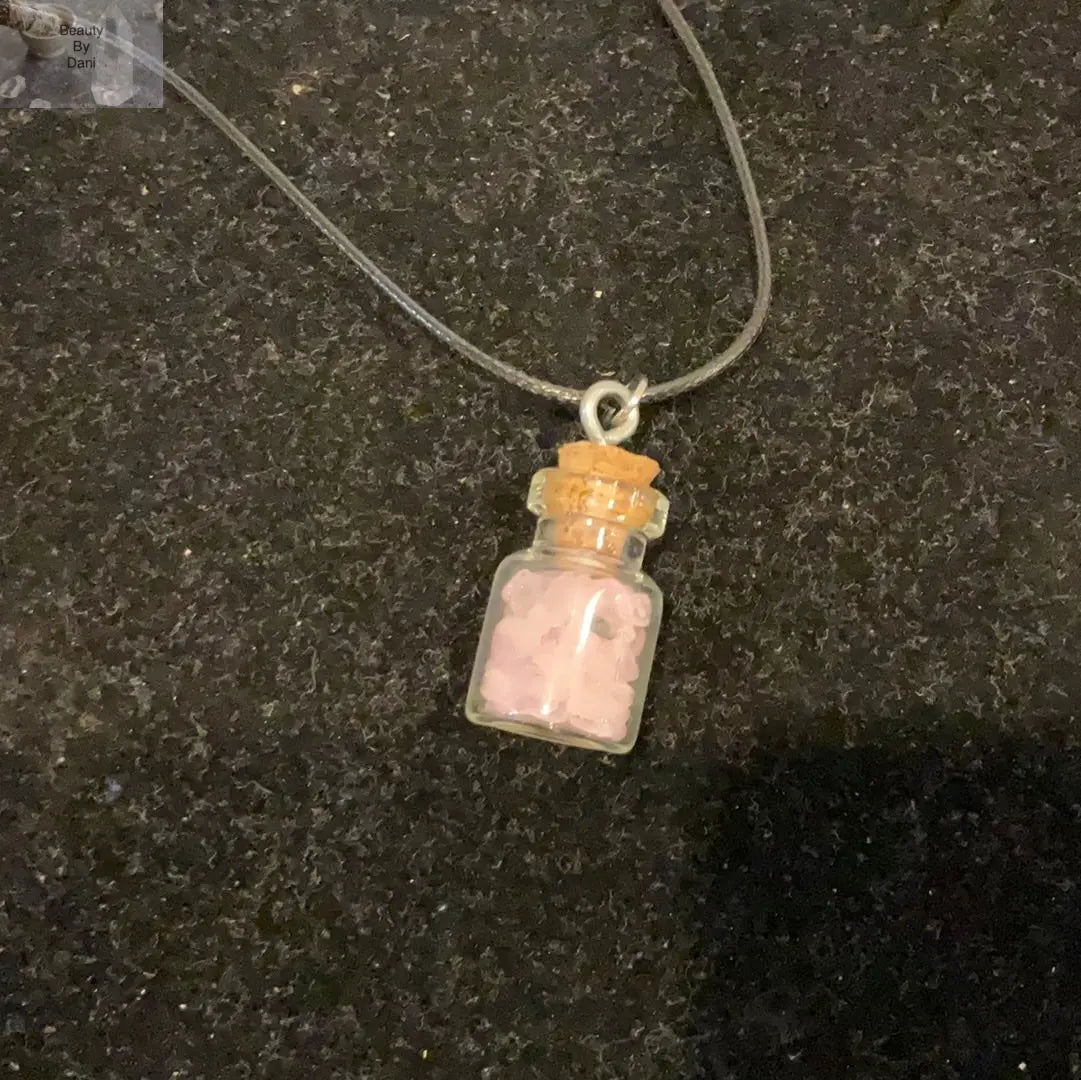 Rose Quartz in a bottle Healing Necklace