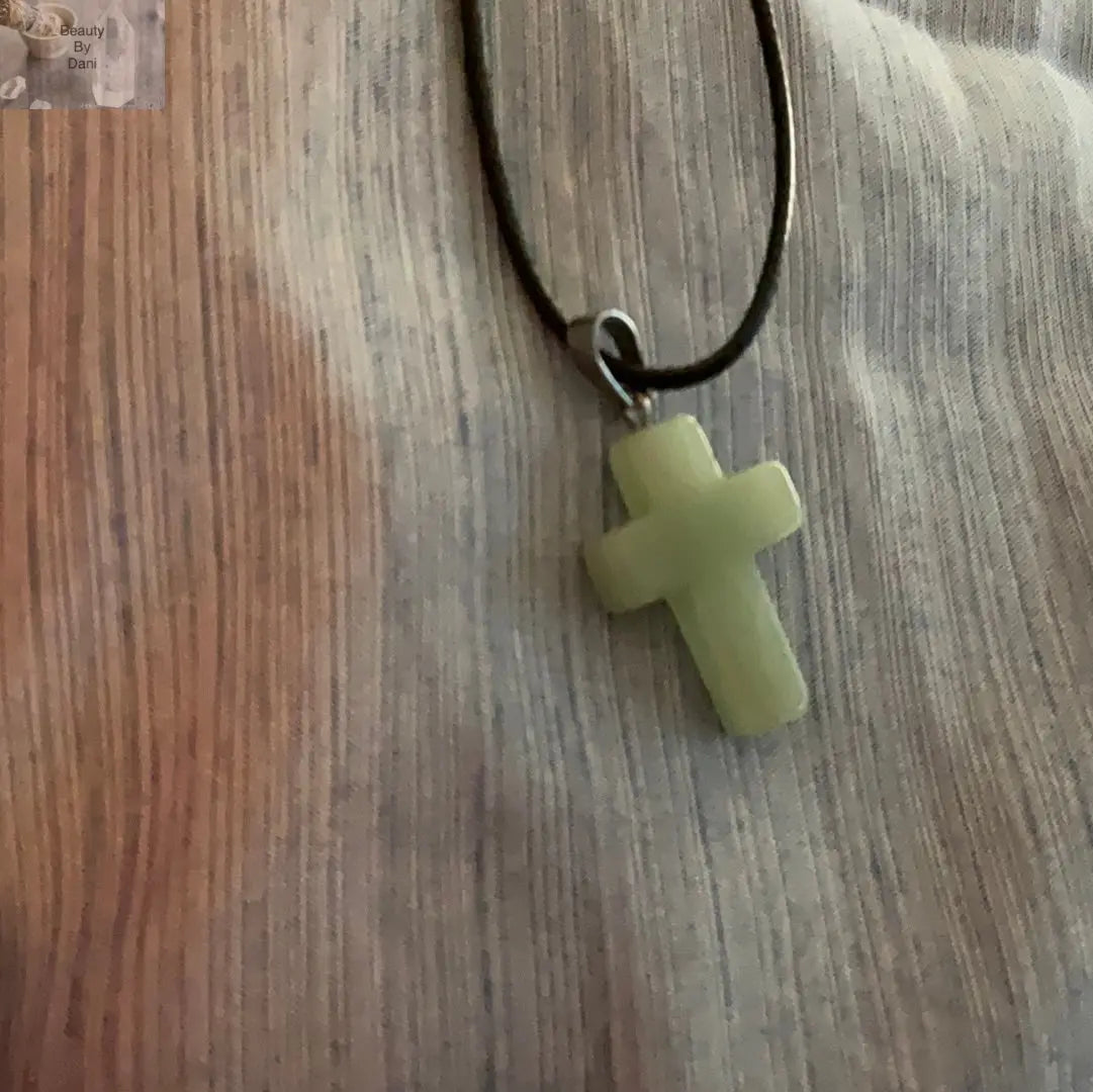 Aventurine Cross Necklace on Leather Cord