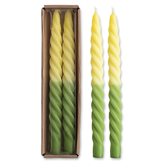 Ombre Green & Yellow Unscented Twisted Taper Candles | Set of 2