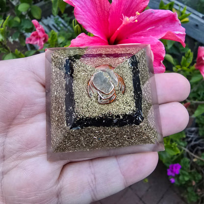 Mini Orgone Brass and Copper Black tourmaline Protection Pyramid
